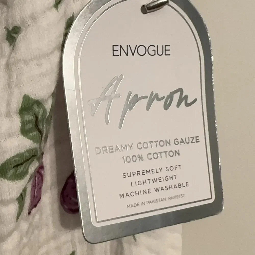 En Vogue Crossback Apron Adult One Size White Fig Fruit Cotton Gauze Kitchen NWT